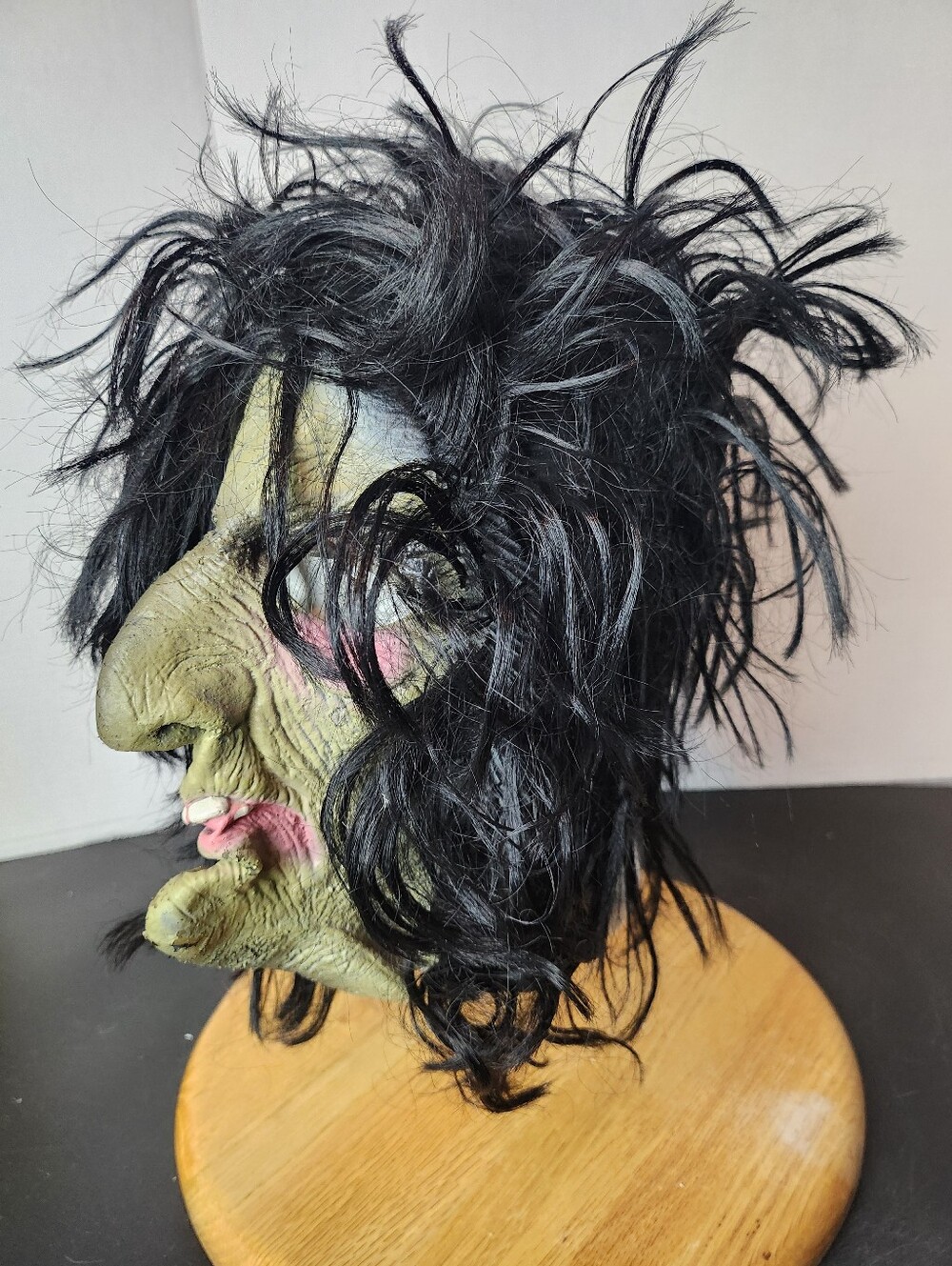 Vintage Green Witch Hag Mask Black Hair Halloween